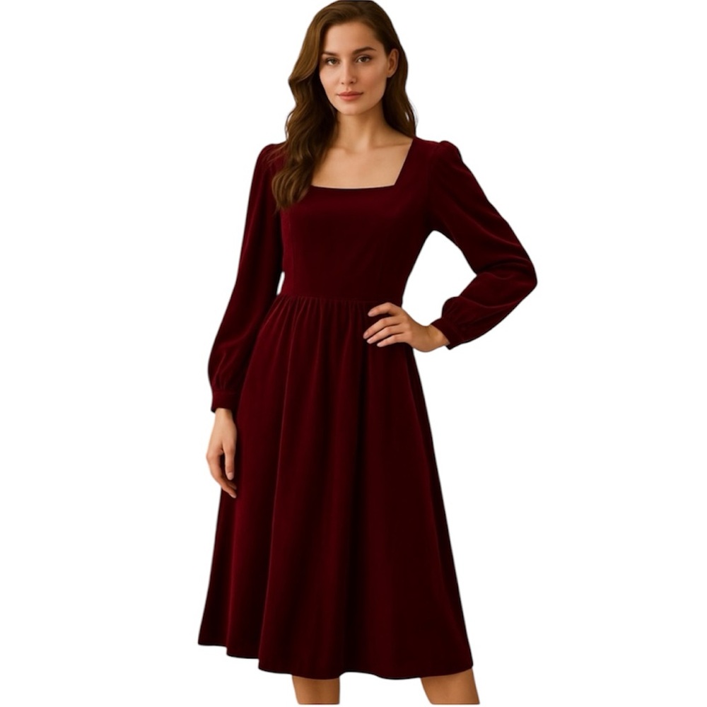 Vintage burgundy velvet midi bow dress size medium goth 90s y2k feminine